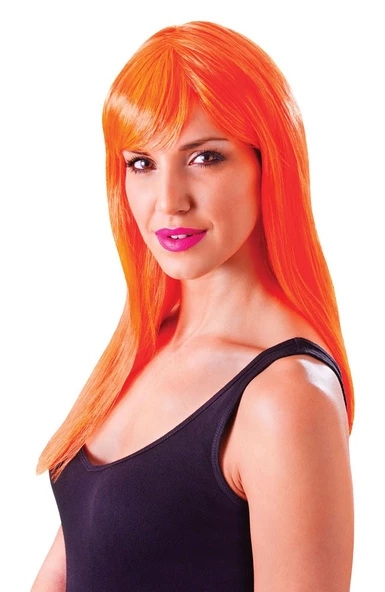 Parti Aksesuar Turuncu Renk Uzun Parti Peruğu Takma Peruk ürün görseli 1