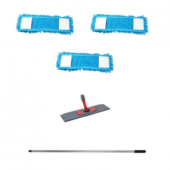 Makarna Şönil Kuru Nemli Palet Tablet Mop Yedek Seti Takımı - 3 ad 80 Cm. Mop + Mop Tutucu + Sap - 1