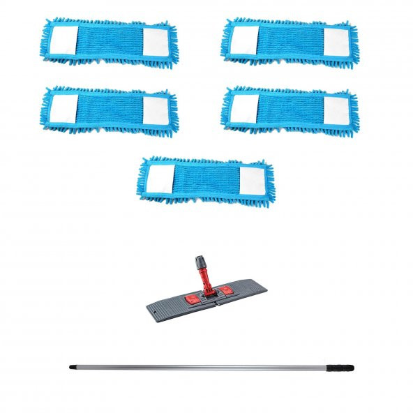 Makarna Şönil Kuru Nemli Palet Tablet Mop Yedek Seti Takımı - 5 ad 80 Cm. Mop + Mop Tutucu + Sap