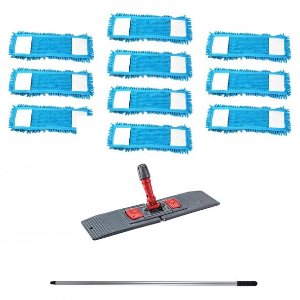 Makarna Şönil Kuru Nemli Palet Tablet Mop Yedek Seti Takımı - 10 ad 80 Cm. Mop + Mop Tutucu + Sap - 1