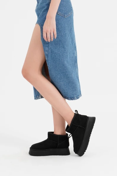 Kadın Bot Bilek Boyu Kısa Kalın Tabanlı İçi Kürklü - Resim 6