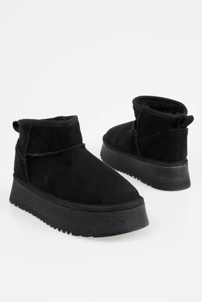 Kadın Bot Bilek Boyu Kısa Kalın Tabanlı İçi Kürklü - Resim 5