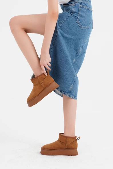 Kadın Bot Bilek Boyu Kısa Kalın Tabanlı İçi Kürklü - Resim 11