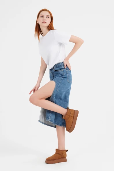 Kadın Bot Bilek Boyu Kısa Kalın Tabanlı İçi Kürklü - Resim 7