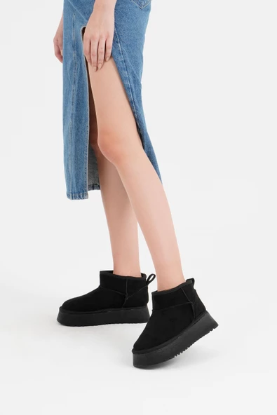 Kadın Bot Bilek Boyu Kısa Kalın Tabanlı İçi Kürklü - Resim 4