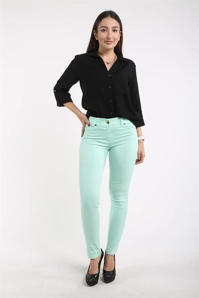 İntersivin Slim Fit Likralı Normal Bel Mint Kadın Pantolon