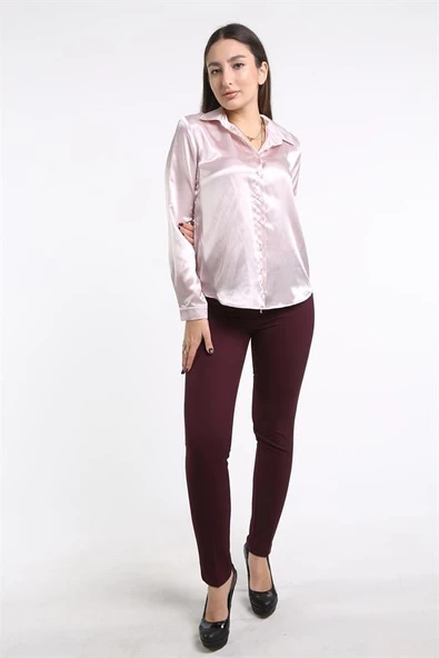 İntersivin Slim Fit Likralı Bordo Gizli Cepli Kadın Pantolon