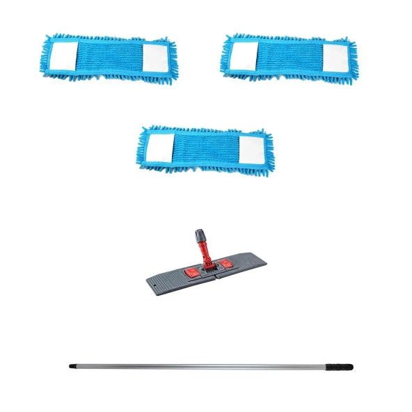 Makarna Şönil Kuru Nemli Palet Tablet Mop Yedek Seti Takımı - 3 ad Mop + Mop Tutucu + Sap - 40 Cm. ürün görseli 1