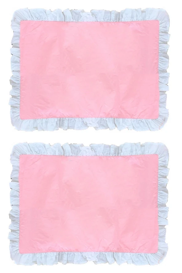 Makiteks 100 Pamuklu Pembe Beyaz Fırfırlı İki Adet 50x70 Yastık Kılıfı Seti ürün görseli 1