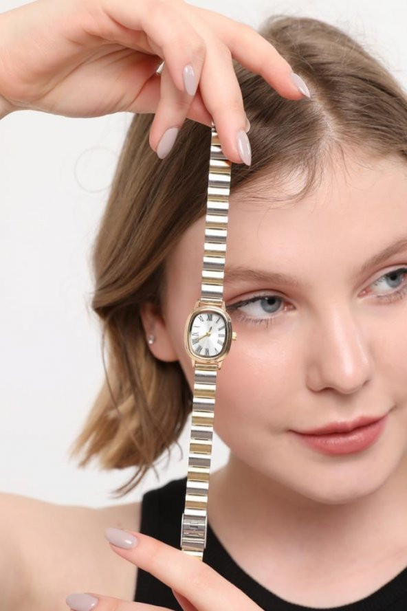 Lilith Roma Rakam Gümüş Kadran Gold-Gümüş Kordon Kadın Kol Saati - Resim 8