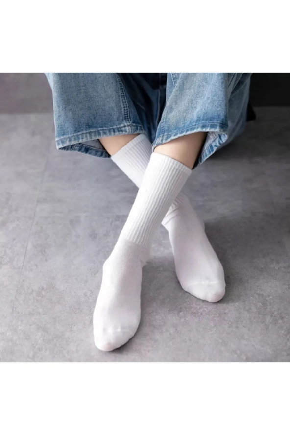 Unisex siyah Kolej Düz Desensiz Çorap 10 Adet - 5