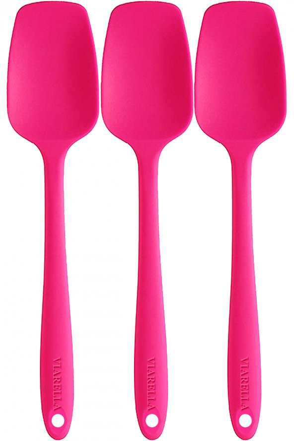 Silikon Kaşık Seti 3lü Büyük Boy Yanmaz Yapışmaz Çizmez Fuşya