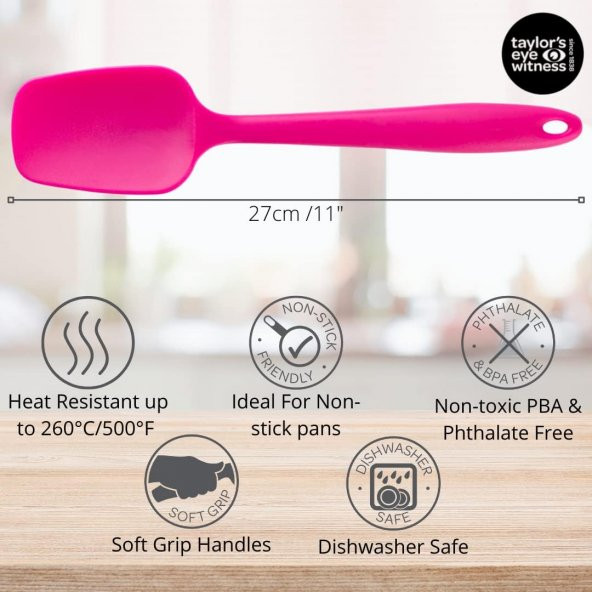 Silikon Kaşık Seti 3lü Büyük Boy Yanmaz Yapışmaz Çizmez Fuşya - 3