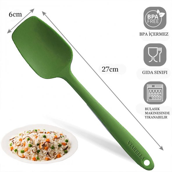 Silikon Kaşık Spatula Seti 2lı Büyük Boy Yanmaz Yapışmaz Çizmez Yeşil - 2