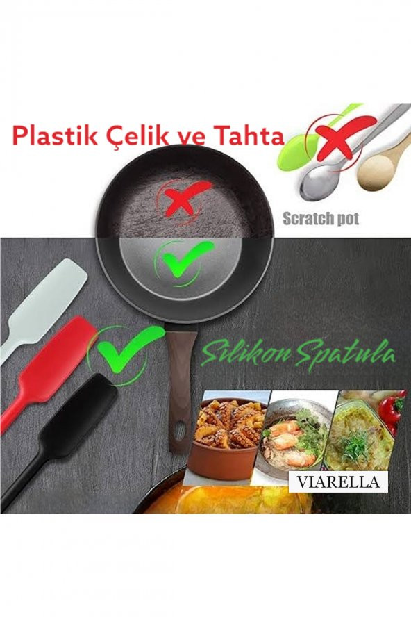 Silikon Spatula Set 3Lü Büyük Boy Yanmaz Çizmez Fuşya - 3