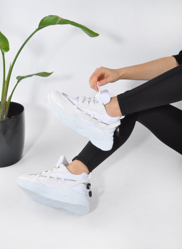 Kalın Taban Rahat Bağcıklı Kadın Sneaker Spor Ayakkabı - 7