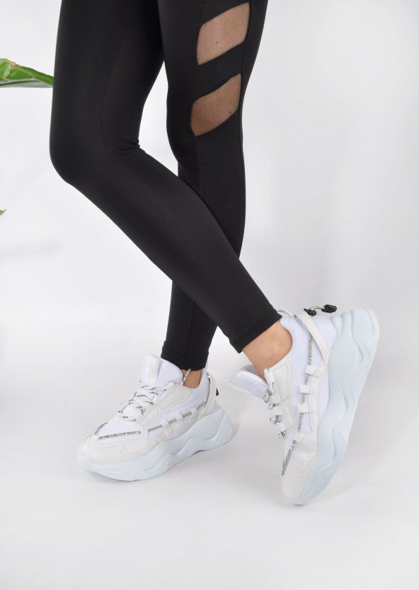 Kalın Taban Rahat Bağcıklı Kadın Sneaker Spor Ayakkabı - 10
