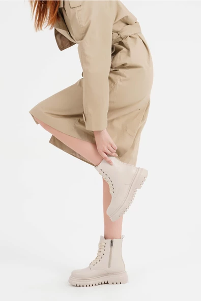 Kadın Bağcıklı Bot Postal Kalın Tırtık Tabanlı Rahat Ayakkabı - 11