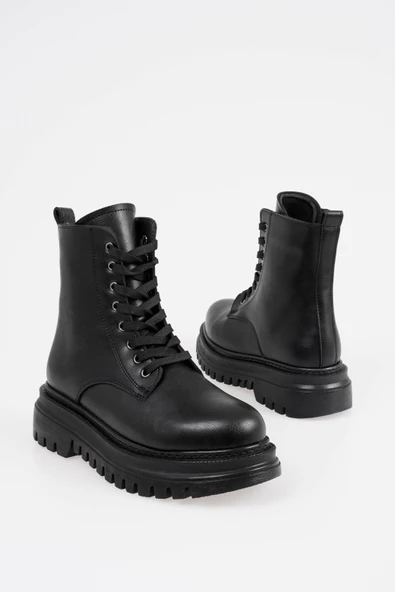 Kadın Bağcıklı Bot Postal Kalın Tırtık Tabanlı Rahat Ayakkabı - 5