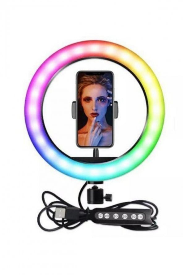14 İnç Rgb Youtuber Tiktok Çekim Işıklı Telefon Tutucu Makyaj Işığı Ring Light