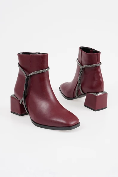 Kadın Topuklu Bot Düğüm Aksesuarlı Yuvarlak Burun Ayakkabı - 12