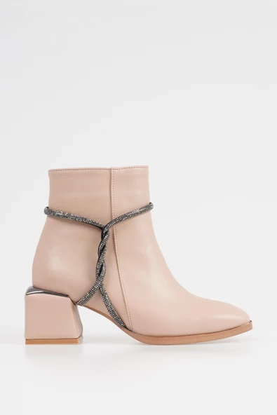 Kadın Topuklu Bot Düğüm Aksesuarlı Yuvarlak Burun Ayakkabı - 2