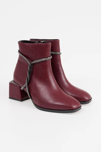 Kadın Topuklu Bot Düğüm Aksesuarlı Yuvarlak Burun Ayakkabı - 10