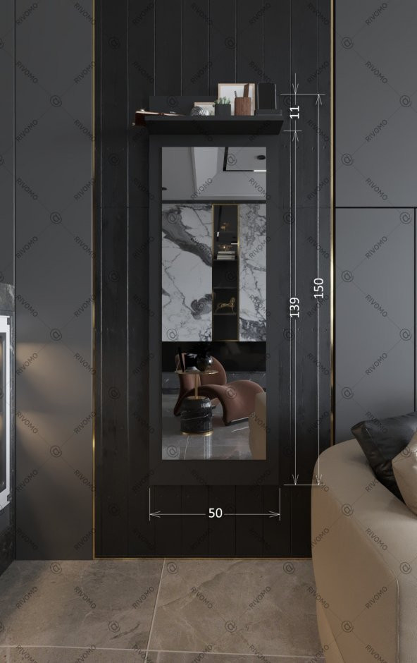 Rivomo Siyah Raflı 150x50 Dekoratif  Boy Aynası - 1