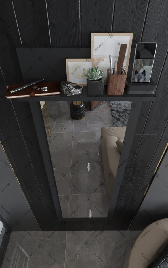 Rivomo Siyah Raflı 150x50 Dekoratif  Boy Aynası - 3