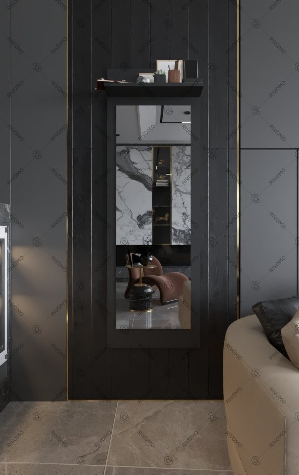 Rivomo Siyah Raflı 150x50 Dekoratif  Boy Aynası - 2