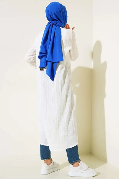 Gizli Pat Uzun Gömlek Beyaz - 3