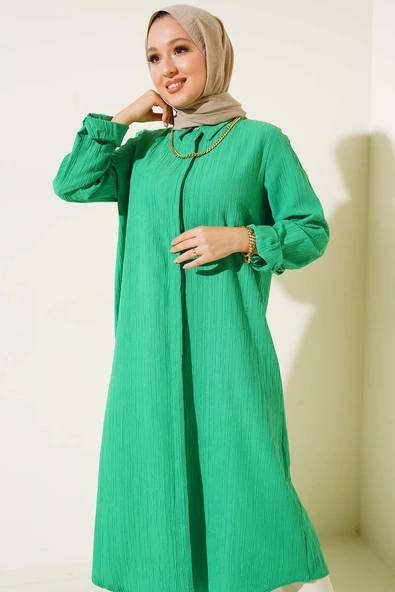 Gizli Pat Uzun Gömlek Yeşil - Resim 2
