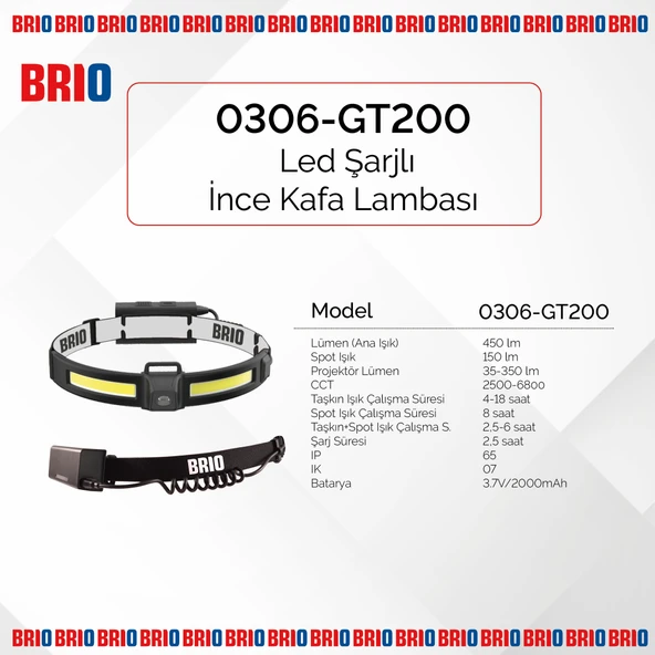 Brio Led Şarjlı İnce Kafa Lambası 45Olm - 2