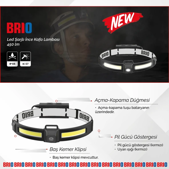 Brio Led Şarjlı İnce Kafa Lambası 45Olm - 3