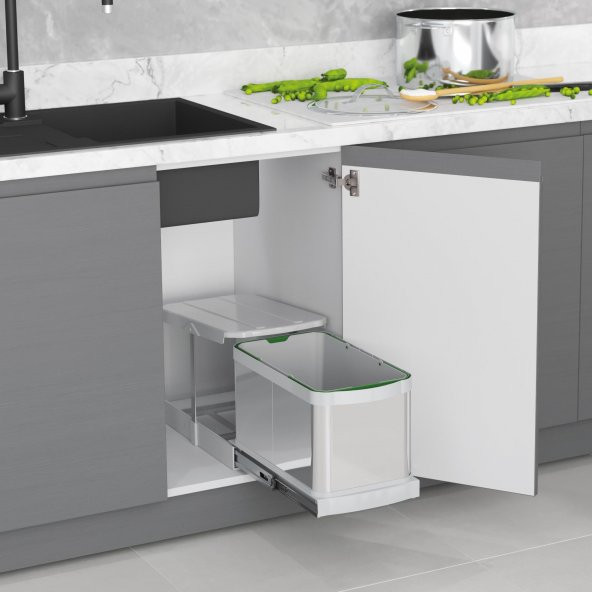 Starax Çöp Kovası Teleskopik Raylı Paslanmaz Gövde 16Lt Gri - 2