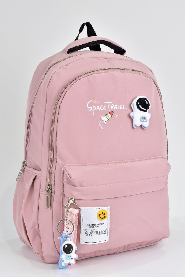 Elatae Unisex Çok Gözlü Günlük Seyahat Okul Sırt Çantası Pembe 51497 - Resim 4