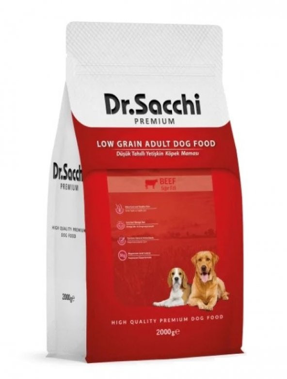 Dr.Sacchi Sığır Etli Düşük Tahıllı Yetişkin Köpek Maması 2kg