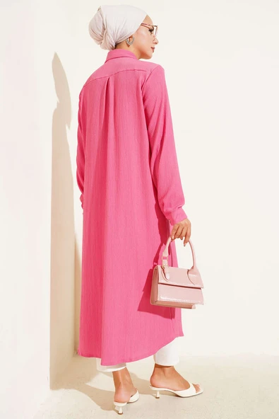 Gizli Pat Uzun Gömlek Fusya - Resim 3