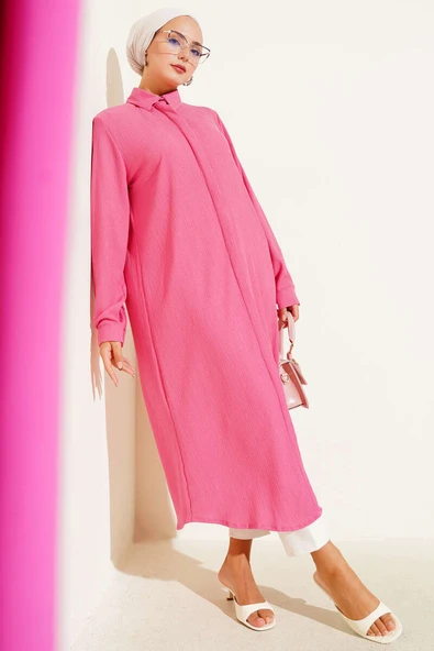 Gizli Pat Uzun Gömlek Fusya - Resim 2
