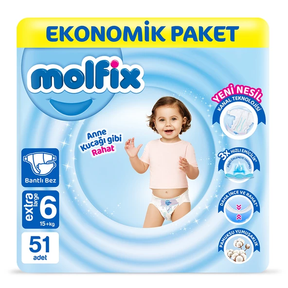 Molfix Bebek Bezi 6 Beden Extra Large Ekonomik Paket 51 Adet