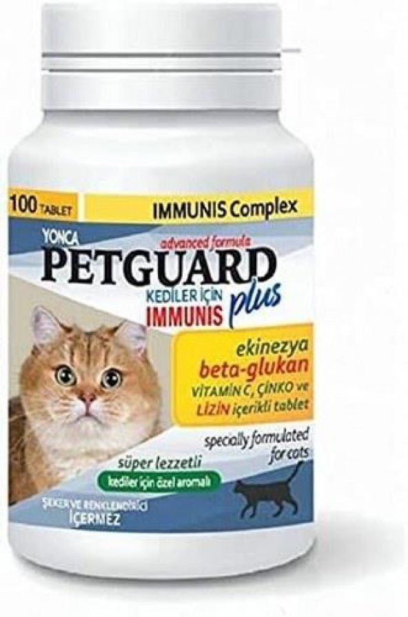 PetGuard Kediler İçin Ekinezya Beta-Glukan ve Çinkolu Immunis Tableti 100 Adet