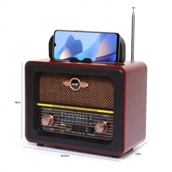 Radyo Nostalji Şarjlı Bt/usb/sd Telefon Standlı Nns Ns-8073bt