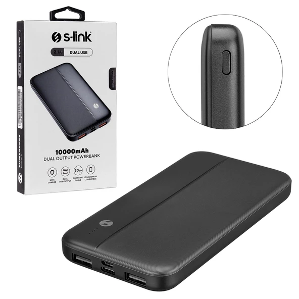 Powerbank 10000 Mah 2xusb Mıcro Type-c Girişli Siyah S-link Ip-g10n