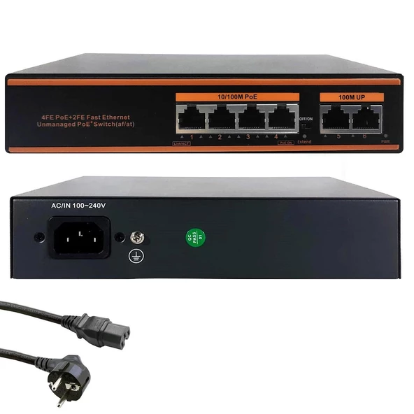 Poe Switch 4 Port+2 Uplınk Megabıt 10/100 Mbps Infınıty Inf-0660p