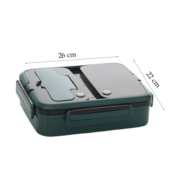 Cooker 1392 Çelik Isı Yalıtımlı 3 Bölmeli Yemek Termosu Beslenme Kutusu Lunchbox Sefer Tası - Yeşil - 4
