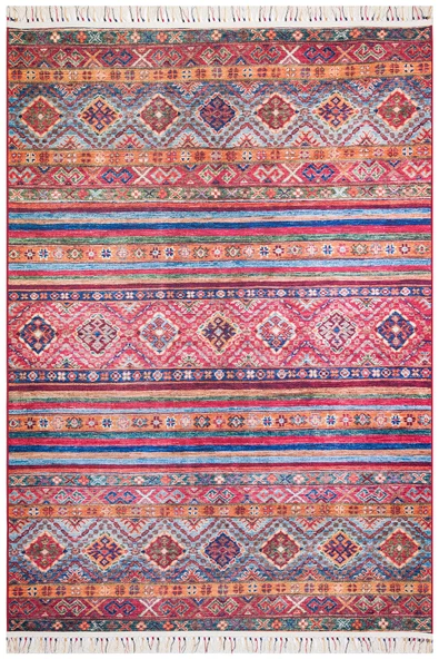 Etnik Kilim Desenli Pamuk Taban Yıkanabilir Dekoratif Halı  KIRMIZI 100X300
