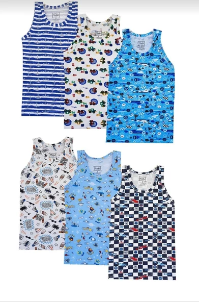 TUTKU 0256 ERKEK ÇOCUK ELESTAN DESENLİ ATLET 6 ADET - Resim 2