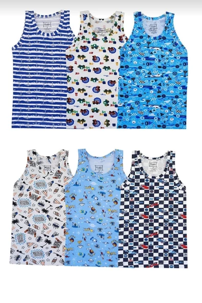 TUTKU 0256 ERKEK ÇOCUK ELESTAN DESENLİ ATLET 6 ADET - Resim 3