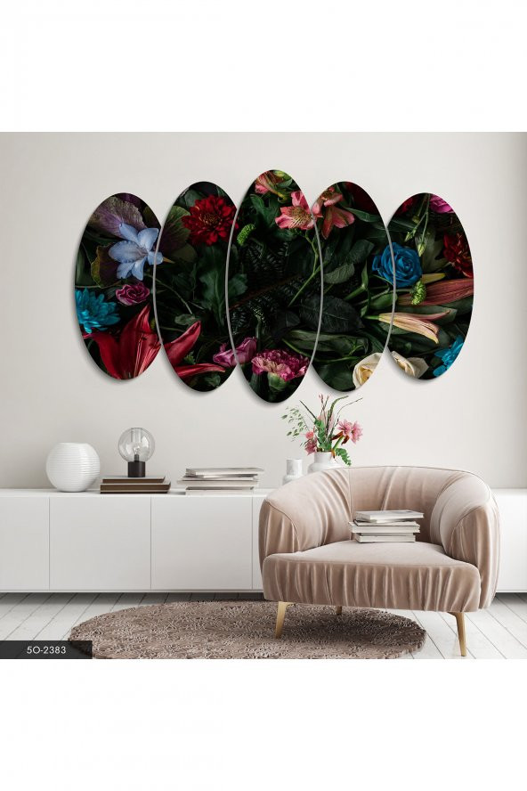 Evinemoda Çiçekler 5 Parçalı Mdf Tablo