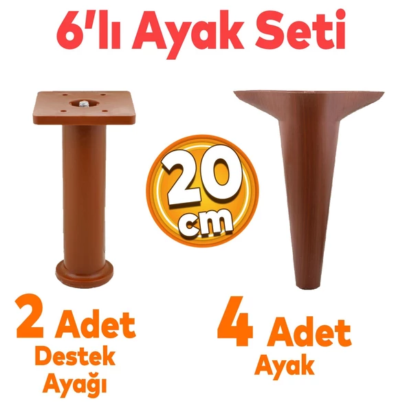 Aspen 6'lı Set Mobilya Tv Ünitesi Koltuk Kanepe Destek Ayağı 20 Cm Ahşap Desenli Konsol Ayak